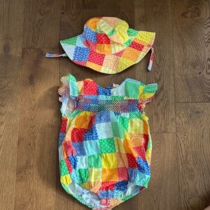Little Bird by Jools Oliver 18-24 Colorful Patchwork Baby Sun Hat and Romper Set